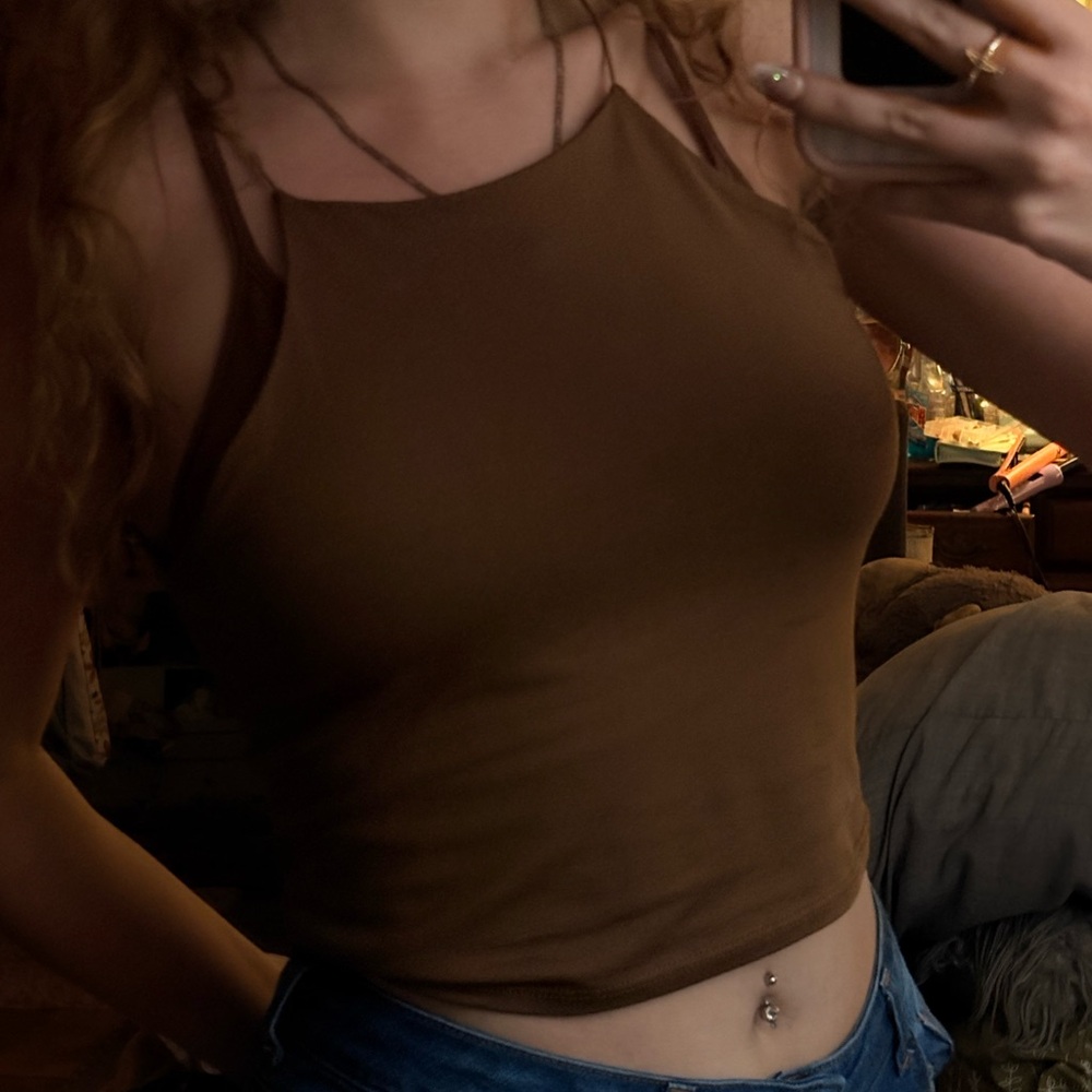 Gaze Tan Sleeveless Crop Top